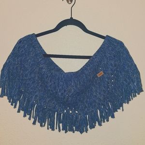 Vans Blue Knit Crochet Infinity Fringe Scarf Shawl